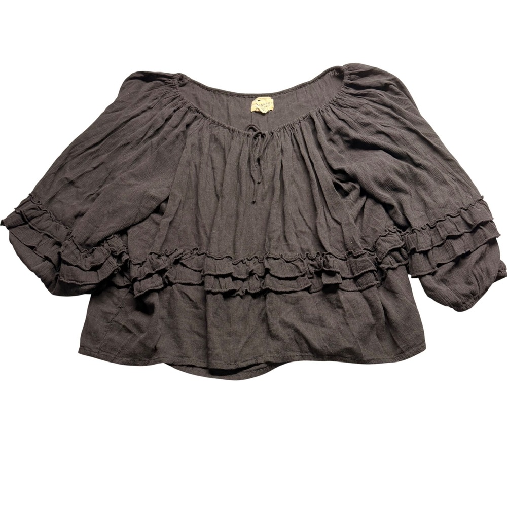 Denim & Supply Ralph Lauren RL Boho Ruffle Peasant Blouse Charcoal Grey XL